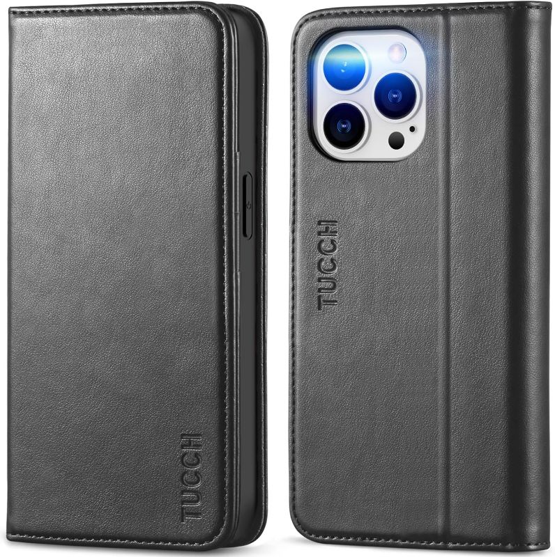 Photo 1 of TUCCH Case Wallet for iPhone 14 Pro 6.1", [3 Card Holder] Slots Folio PU Leather Cover, [RFID Blocking] Stand Flip Case with [TPU Shockproof Interior Case] Compatible with iPhone 14 Pro, Classic Black
