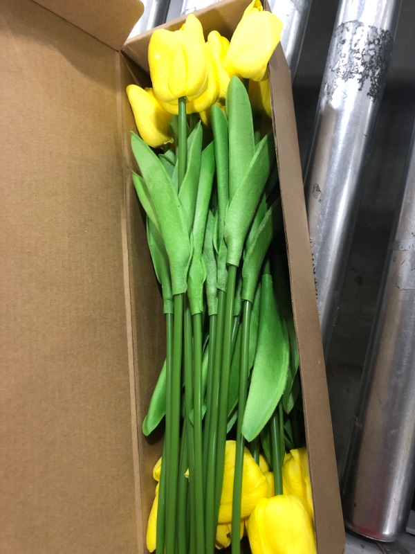 Photo 2 of MACTING 30pcs Yellow Tulips Artificial Flowers, Real Looking Spring Flowers Bulk for Mothers Day Home Office Tbale Centerpiece Party Home Decorations
