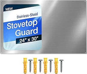 Photo 1 of 24" x 30" Reversible Metal Backsplash Matching screws | Compatible with Broan-NuTone SP3004 - Ultra Flat and Flushed Metal Panel Splatter Guard for Stovetop Easy Installation 