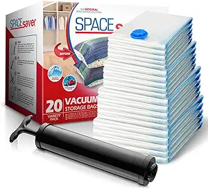 Photo 1 of Spacesaver Space Bags Vacuum Storage Bags (Variety 20 Pack) Save 80% on Clothes Storage Space - Vacuum Seal Bags for Clothing, Comforters, etc - Compression Seal for Closet Storage. Pump for Travel