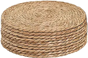 Photo 1 of Defined Deco Woven Placemats Set of 10,12" Round Rattan Placemats,Natural Hand-Woven Water Hyacinth Placemats,Farmhouse Weave Place Mats,Rustic Braided Wicker Table Mats for Dining Table,Home,Wedding. 