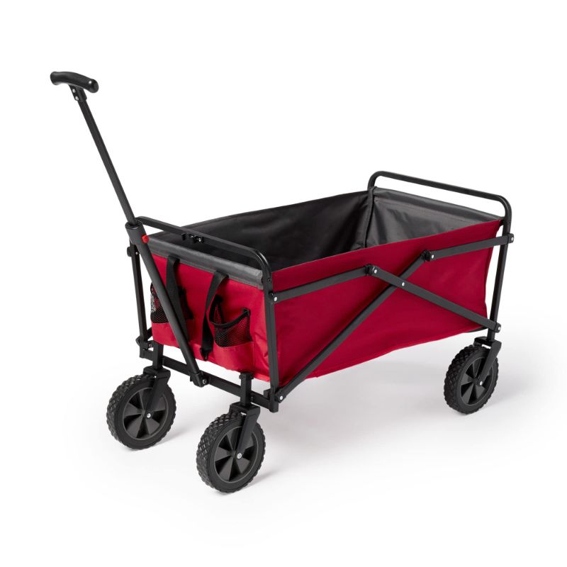 Photo 1 of Seina Heavy Duty Steel Compact Collapsible Folding Outdoor Portable Utility Cart Wagon w/All Terrain Rubber Wheels and 150 Pound Capacity, Red/Gray Red Large