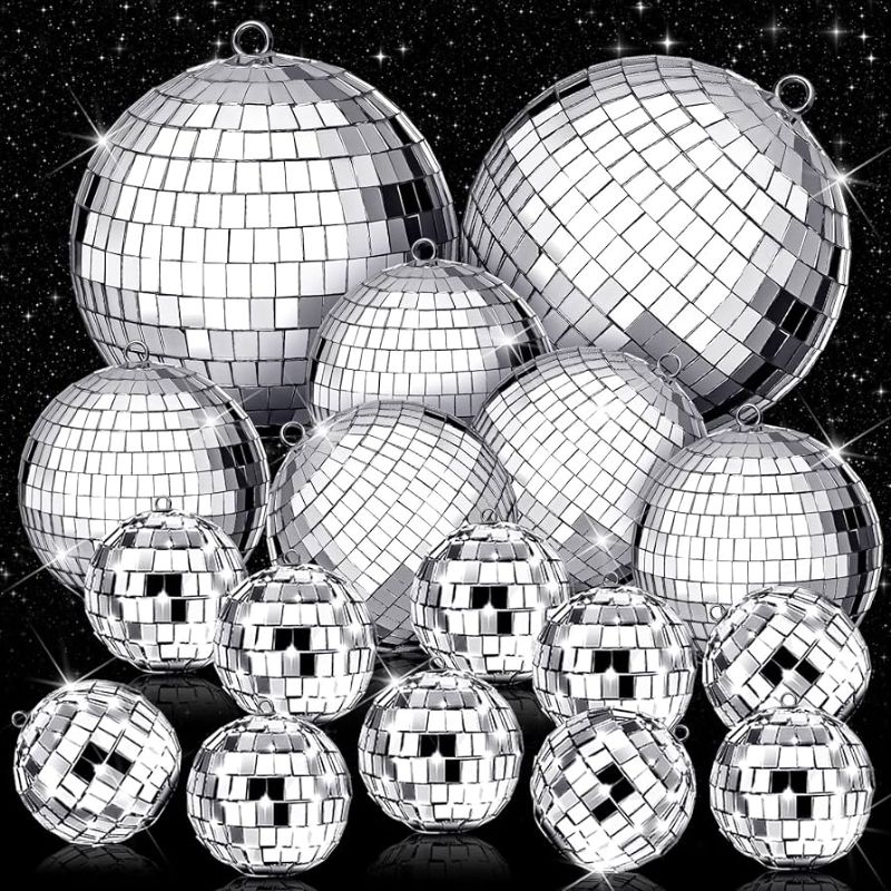 Photo 1 of 17 Pack Large Disco Ball Hanging Disco Ball Small Disco Ball Mirror Disco Balls Decorations for Party Wedding Dance and Music Festivals Decor Club Stage Props DJ Decoration 