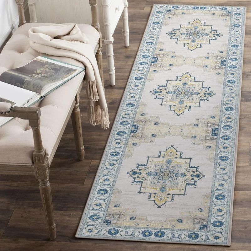 Photo 1 of Carvapet Vintage Thin Runner Area Rug Stain Resistant & Machine Washable Home Decor for Bedroom, Hallway, Dining Room, Living Room, and Entryway,2X 7,Blue & Green 
