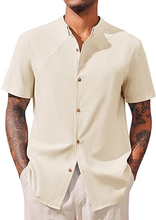 Photo 1 of Runcati Mens Linen Button Down Shirts Short Sleeve Casual Hippie Beach Summer Shirt 