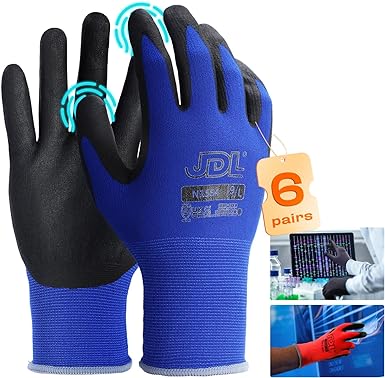 Photo 1 of JDL Work Gloves with Micro Foam Nitrile Coated, Touch Screen Compatible,US Patent Seamless Knit Nylon Safety Gloves 
