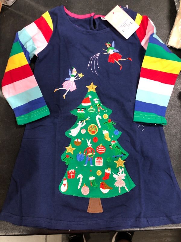 Photo 2 of  Little Girls Long Sleeved Dresses Christmas Winter Cotton Casual Cute Party Christmas Tree Dress--4T 