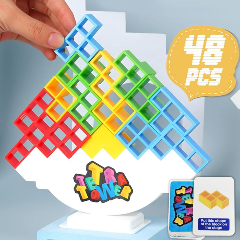 Photo 1 of 48 Pcs Tetra Tower Balance Stacking Blocks Game, Board Games for 2 Players+ Family Games, Parties, Travel, Kids & Adults Team Building Blocks Toy

