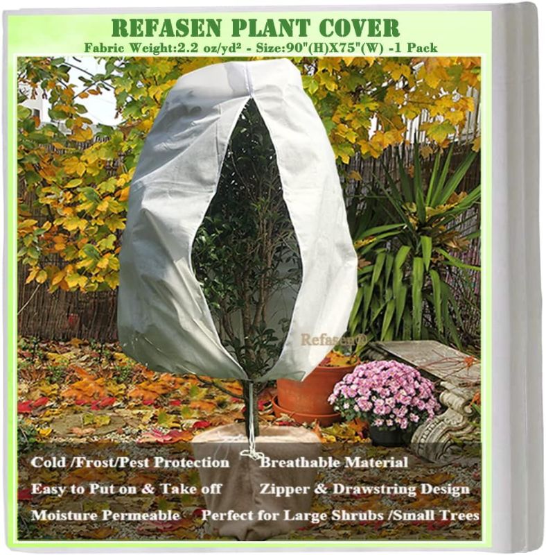 Photo 1 of Refasen Plant Covers Freeze Protection,90”H X75”W 2.2oz Frost Blankets for Outdoor Plants Frost Cloth with Zipper Drawstring-Protect Trees Shrubs from Cold Frost Wind Pest 