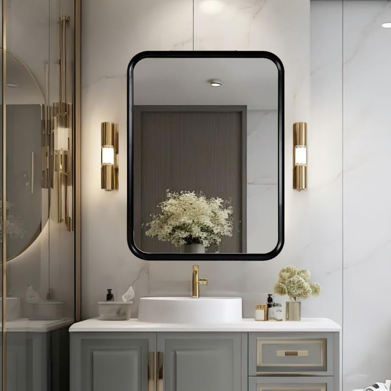 Photo 1 of ANDY STAR Black Metal Framed Mirror for Bathroom, 24x36 Inch Matte Black Rectangle Mirror with Reverse Beveled Edge, Modern Wall Mount Bathroom Vanity Mirror Hangs Horizontal/Vertical 