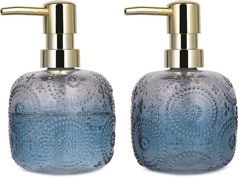 Photo 1 of 2 Pack Glass Soap Dispensers with Floral Embossment, Hand Soap Dispensers Refillable Lotion Dispensers for Home Bathroom Kitchen
