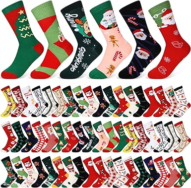 Photo 1 of Twistover 60 Pairs Christmas Socks Bulk for Women Men Funny Novelty Printed Christmas Gifts Holiday Socks Unisex Soft Winter Crew Warm Cotton and Polyester Socks for Xmas Adults Birthday Festive 