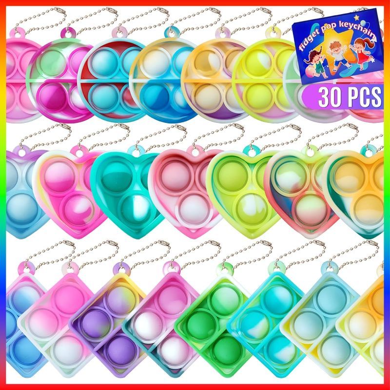 Photo 1 of Pop Fidget Keychain It Mini Fidget Toys Bulk 30 Pack Party Favors for Kids 4-8,8-12 Year Boys Girls Push Pops Bulk Toys Its Small Prizes for Kids Classroom Birthday Party Favors Bubble Poppers
