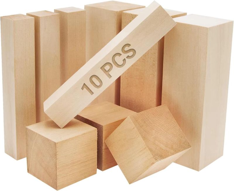 Photo 1 of 10 Pcs Lager Unfinished Basswood Carving Blocks Fits Wood Carving Tools,Whittlng Kit for Wood Carving Beginners and Professionals
