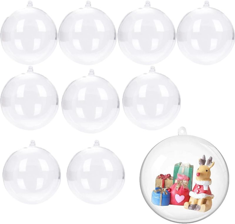 Photo 1 of 10pcs Clear Plastic Ornaments, Christmas Ornament Fillable Balls 3.15Inch/80mm Clear Christmas Plastic Fillable Balls for DIY Crafts, Christmas Tree Decor, Wedding Party, Xmas Holiday Home Decoration 