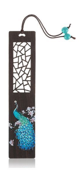 Photo 1 of  Handmade Carving Wooden Bookmarks, Wood Bookmark for Men Women Book Lovers, Cute Hollow Out and Painted Craft Bookmark Vintage (Peacock) 