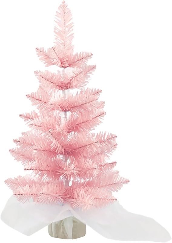 Photo 1 of 18 inch Pink Mini Christmas Tree, Tabletop Artificial Small Christmas Tree, Pencil Desk Slim Skinny Fake Christmas Tree Tabletop Christmas Trees Kitchen Christmas Decor Vintage Christmas Tree 