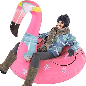 Photo 1 of Parentswell Flamingo Snow Tube Sled, 47" Giant Inflatable Snow Sleds with Handles, Double-Layer Heavy Duty Snow Tubes Winter Toys for Kids Adults
