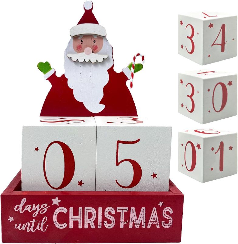 Photo 1 of HOMirable Christmas Countdown Blocks Santa Claus 32 Days Advent Calendar Christmas Decorations Wooden Merry Christmas Sign Farmhouse Rustic Tabletop Number Date Xmas Party Holiday Décor for Home 