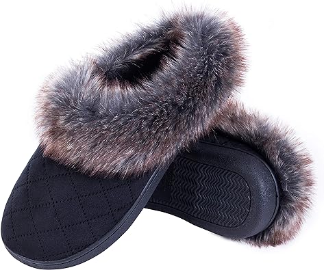 Photo 1 of DL Memory Foam Winter House Slippers for Women With Fur Collar, Cozy Womens Soft Warm Closed Indoor Slippers Non-Slip, Comfy Woman Houseshoes Home Slipper Black Grey Burgundy Navy --SIZE 7-8