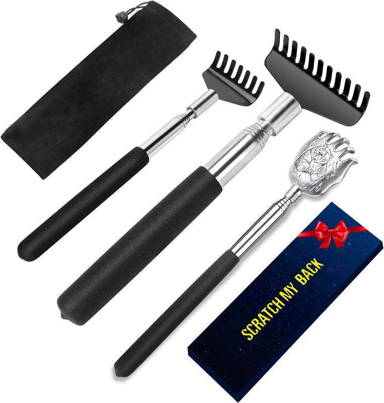Photo 1 of Flanker-L Back Scratcher Set with 3 Styles - Oversize/Bear Claw/Rake Portable Telescoping Massage Tool - Gift/Stocking Stuffers for Men Women
