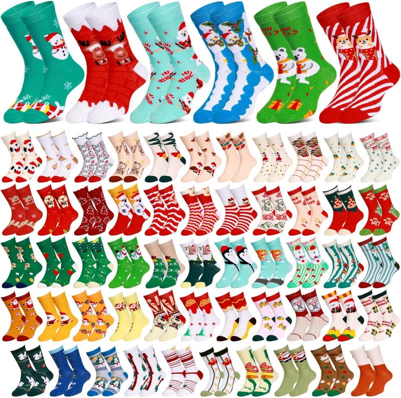 Photo 1 of Suhine 60 Pairs Kids Christmas Socks Bulk for Boys 6-10 Years Christmas Operation for Child, 60 Styles Funny Novelty Cotton Warm Xmas Holiday Socks Toddler Children Girls Gifts