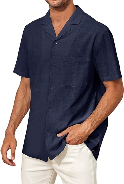 Photo 1 of [Size 3XXXL] Mens Casual Button Down Shirts Short Sleeve Spread Collar Cotton Shirt Regular Fit Summer Beach Shirts 