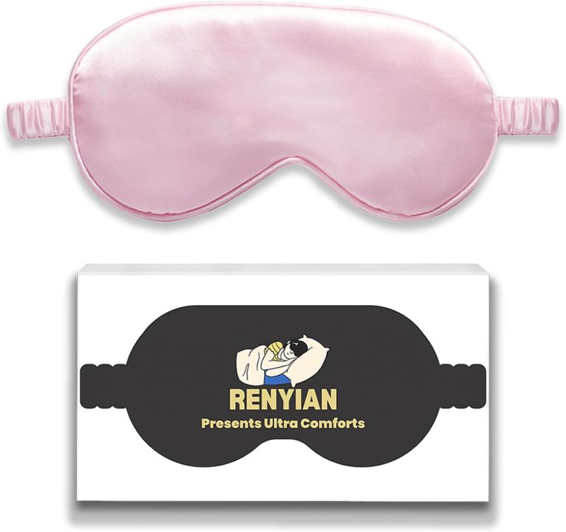 Photo 1 of Renyian Satin Silk Sleep Mask with Elastic Band Soft and Comfortable Eye Cover for Sleeping Light Block Womens Eye Mask Improve Sleep Quality Accessory (Light Pink) 