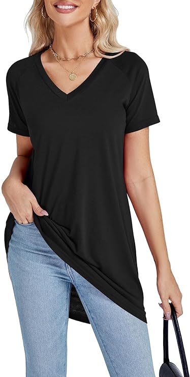 Photo 1 of [Size L] OPOIPIN Women's Casual V Neck Short Sleeve Loose Summer T-Shirt Tunic Top -Black