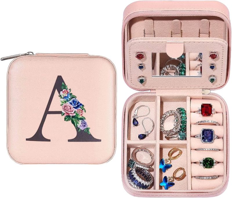 Photo 1 of Tkoprtu Travel Jewelry Case Jewelry Box Jewelry Organizer,Ring Necklace Earring Jewelry Organizer Box, Birthday Gifts for Her Girlfriend Women Letter (A) 