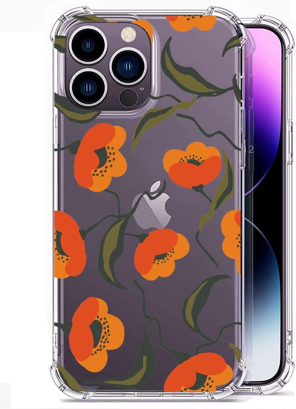 Photo 1 of Yoyamo Compatible with iPhone 14 Pro Clear Case, Hand Drawn Flowers Pattern iPhone 14 Pro Case, Four Corner Reinforced Shockproof TPU Bumper Phone Cover Designed for iPhone 14 Pro 6.1 Inch