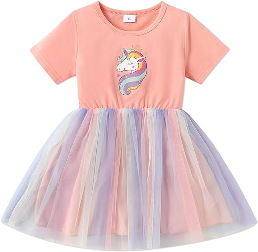 Photo 1 of [Size 4-5Y] PATPAT Toddler Girls Dresses Girls Mesh Pink Princess Party Dress 