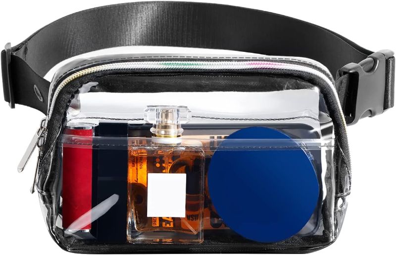 Photo 1 of Clear Fanny Pack for Stadium Events Women & Men Belt Bag Crossbody with Rainbow Zipper Adjustable Strap for Festival Sports Workout 