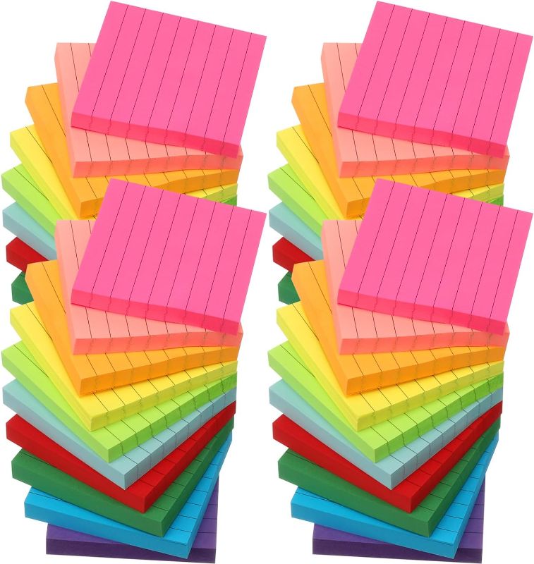 Photo 1 of Gueevin 30 Pack 3x3 Inch Sticky Notes 3000 Sheets Self Stick Pads 100 Sheets/Pad Bright Colors Sticky Pads Easy to Post for School Study Office Supplies Daily Life(10 Colors, Lined Style) 