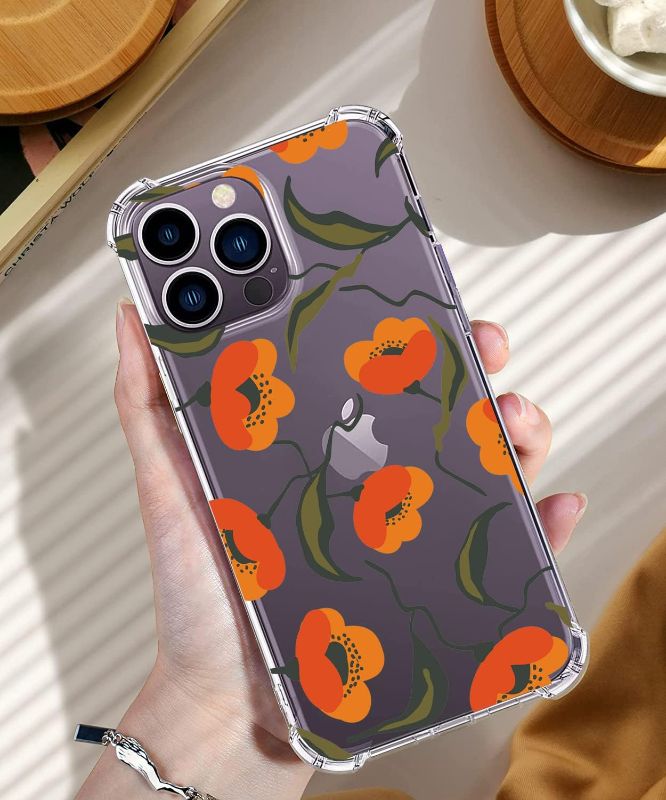 Photo 1 of Compatible with iPhone 14 Pro Clear Case, Hand Drawn Flowers Pattern iPhone 14 Pro Case, Four Corner Reinforced Shockproof TPU Bumper Phone Cover Designed for iPhone 14 Pro 6.1 Inch
