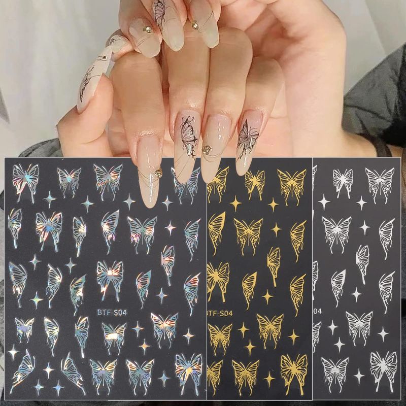 Photo 1 of 5Sheets Butterfly Nail Art Stickers Decals Spring 3D Self-Adhesive Nail Decals Laser Rose Gold Designs Nail Supplies Red DIY Nail Decorations for Women Girls Manicure Accessories 