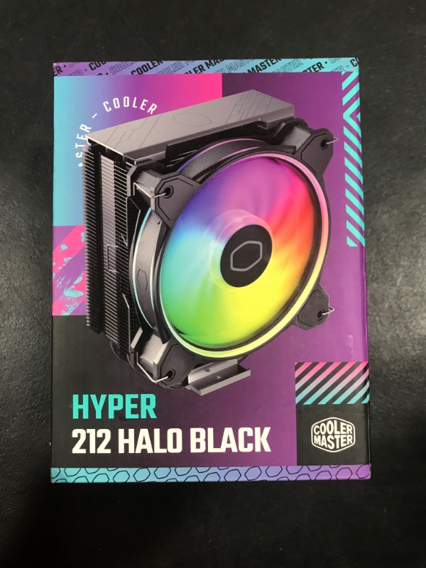 Photo 2 of Cooler Master Hyper 212 Halo CPU Sink - Black Aluminum Finish, 4 Heat Continuous Direct Contact Pipes with Fins, MF120 Halo2 ARGB Fan, ARGB Detects, LGA1700 and AM5 Support - Black V2 Hyper 212 Halo Black ARGB