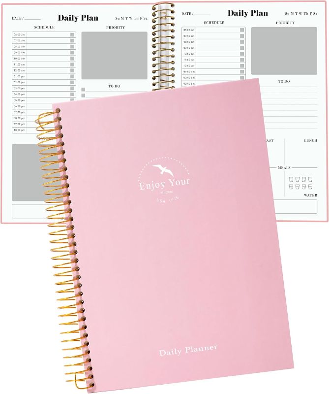 Photo 1 of Undated Daily Planner, To Do List Planner Notebook, Large Planner with Hourly Schedules 210 Pages Spiral Planner for School and Work, 8.5" X 11" Pink 