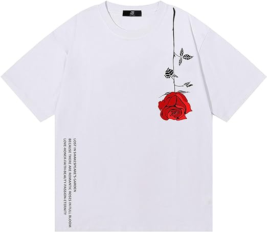 Photo 1 of [Size M] JBB Men's T-Shirt Hip HopPrinted Graphic Short Sleeve Shirt Cotton Crew Neck Tee Tops for Men Women Rose White M