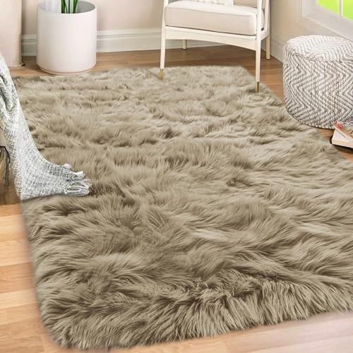 Photo 1 of Gorilla Grip Fluffy Faux Fur Rug, Machine Washable Soft Furry Area Rugs, Rubber Backing, Plush Floor Carpets for Baby Nursery, Bedroom, Living Room Sh
