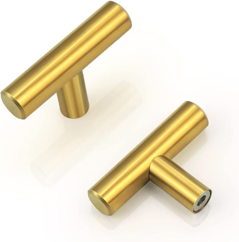 Photo 1 of 15Pack Gold Cabinet Knobs and Handles Single Hole T Bar Euro Style Kitchen Hardware 50mm 2inch Overall Length Brass Dresser Pulls Drawer Knob 15 Single-Hole Bar