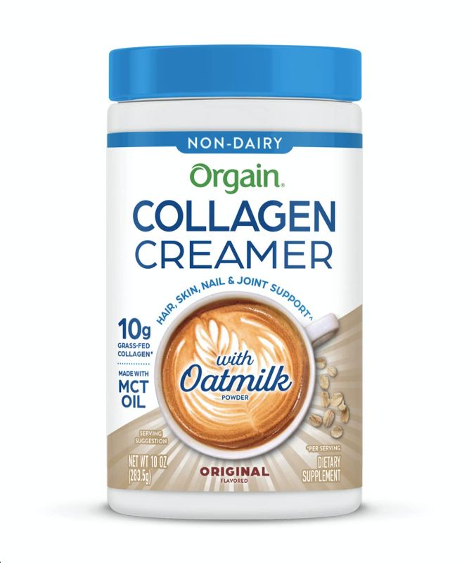 Photo 1 of Orgain Collagen Coffee Creamer, 10g Grass Fed Hydrolyzed Collagen Peptides, Original - With Organic Oat Milk Powder, Coconut Oil, MCT Oil, Avocado Oil, Hair, Skin, Nail, & Joint Support - 10oz Original 10 Ounce (Pack of 1) - EXP 08/23/24