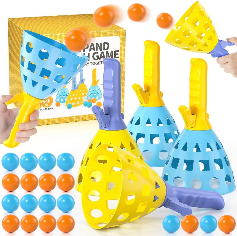 Photo 1 of TEMI Pop Pass Catch Ball Game with 4 Catch Launcher Baskets and 20 Balls, Beach Toys Backyard Outdoor Indoor Game Age 3 4 5 6 7 8 9 10+ Years Old Boys Girls Kids Adults Family Christmas Easter Gifts