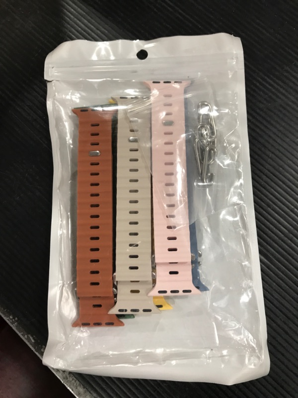 Photo 2 of 6 Pack Ocean Bands for Apple Watch Band 49mm 45mm 44mm 42mm 41mm 40mm 38mm, Soft Silicone Waterproof Strap Wristbands for iWatch Ultra SE Series 8 7 6 5 4 3 2 1 for Women Men Blue Fog/Pink Sand/Starlight/Sunglow/Lavender/Khaki 38mm/40mm/41mm