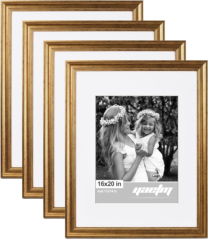 Photo 1 of Yaetm 16x20 Picture Frame Matted to 11x14 Set of 4, 1.4" Wide Molding & Dark Brown Poster Frames 16 x 20 inches, Wall Gallery Frame Set for Wall Mounting (4 pack, Brown) 16x20, 4 pack Dark Brown