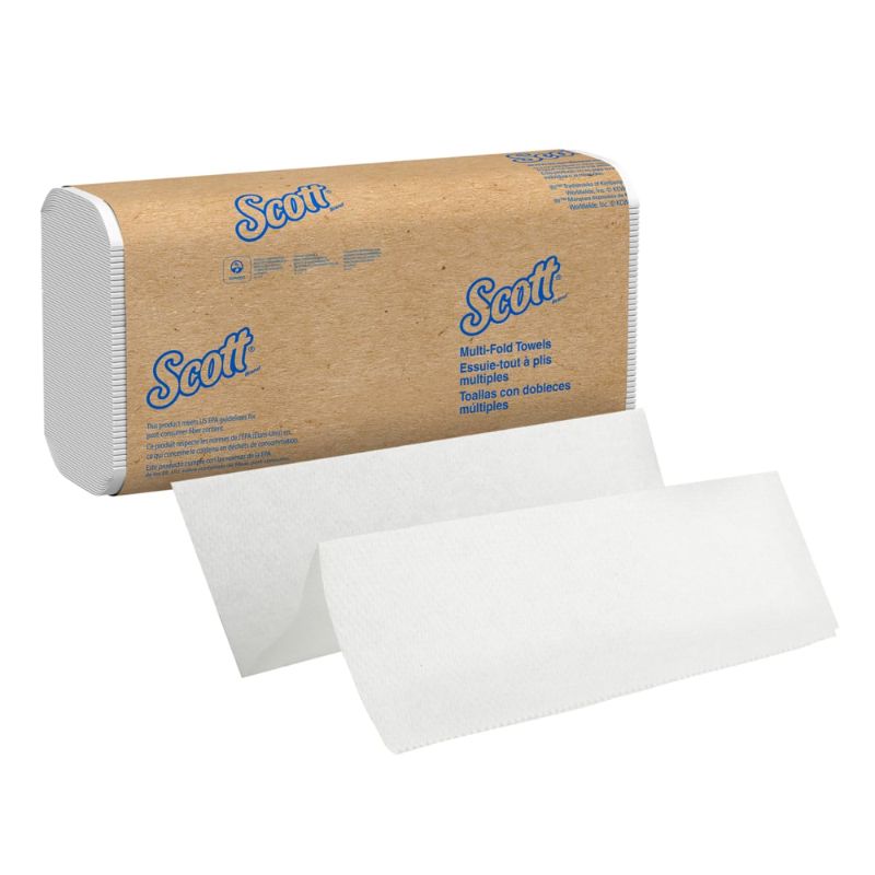 Photo 1 of Scott® 01840 Essential™ 9.2" x 9.4" Sheet, 1-Ply, White, Multi-Fold, Folded Towel (16 Packs of 150 - 4000 Total/CS)
