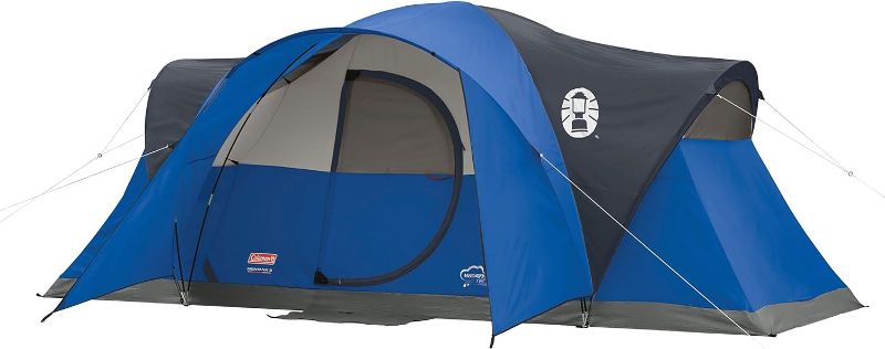 Photo 1 of Coleman Camping Tent | 8 Person Montana Cabin Tent with Hinged Door & Sleeping Bag | Cold-Weather 20°F Brazos Sleeping Bag, Navy, 10" x 17.8" x 10.4"
