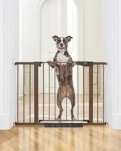Photo 1 of Cumbor 29.7-46" Baby Gate for Stairs, Mom's Choice Awards Winner-Auto Close Dog Gate for the House, Easy Install Pressure Mounted Pet Gates for Doorways, Easy Walk Thru Wide Safety Gate for Dog, Brown 