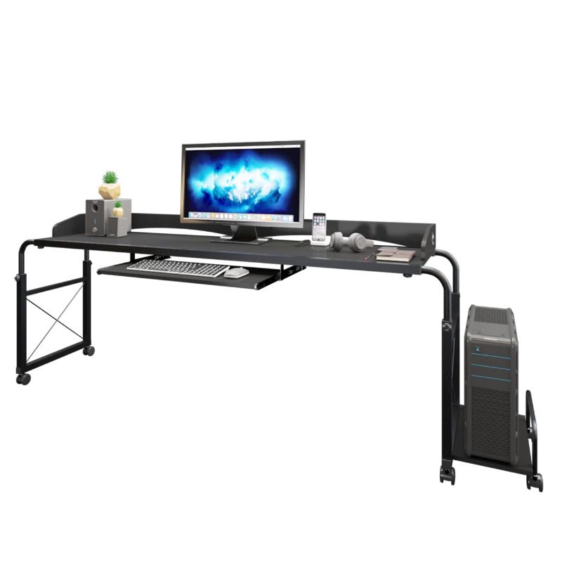 Photo 1 of SogesHome 47" Height Adjustable Overbed Table with Wheels Adjustable Overbed Laptop Desk Portable Overbed Computer Table Desk (Black) Black 47 inches
