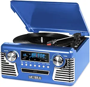 Photo 1 of Victrola 50's Retro Bluetooth Record Player & Multimedia Center with Built-in Speakers - 3-Speed Turntable, CD Player, AM/FM Radio | Wireless Music Streaming | Blue
